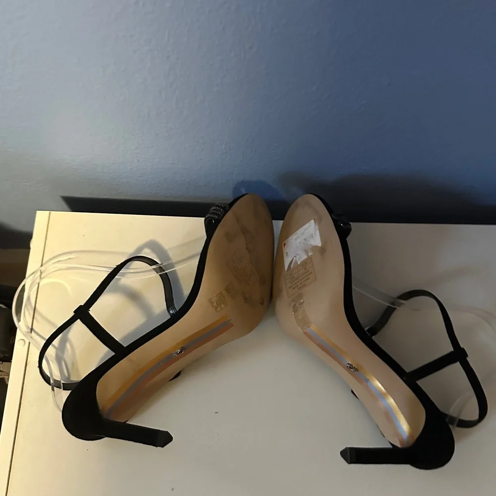 Sam Edelman High Heel Strapped Rhinestone Black Shoes Sz 10M - Picture 6 of 12